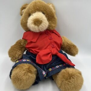 Vintage Build A Bear Teddy Bear In Shorts And Sleeveless Red Top - 13 Inches